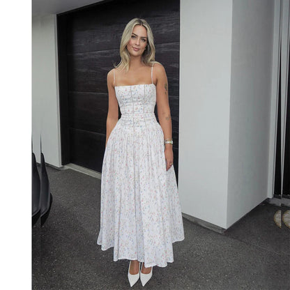 White Holiday Midi Floral Dress