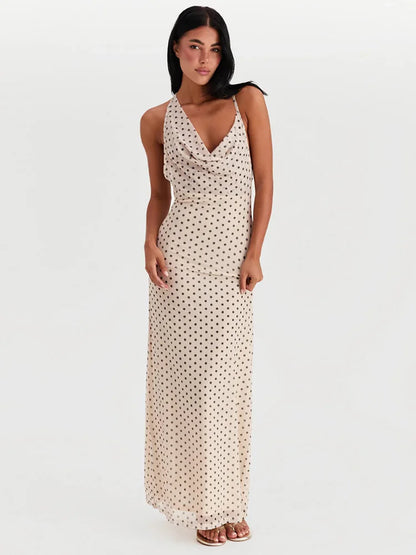 Spaghetti Strap Polka Dot Irregular V Neck Vacation Dress