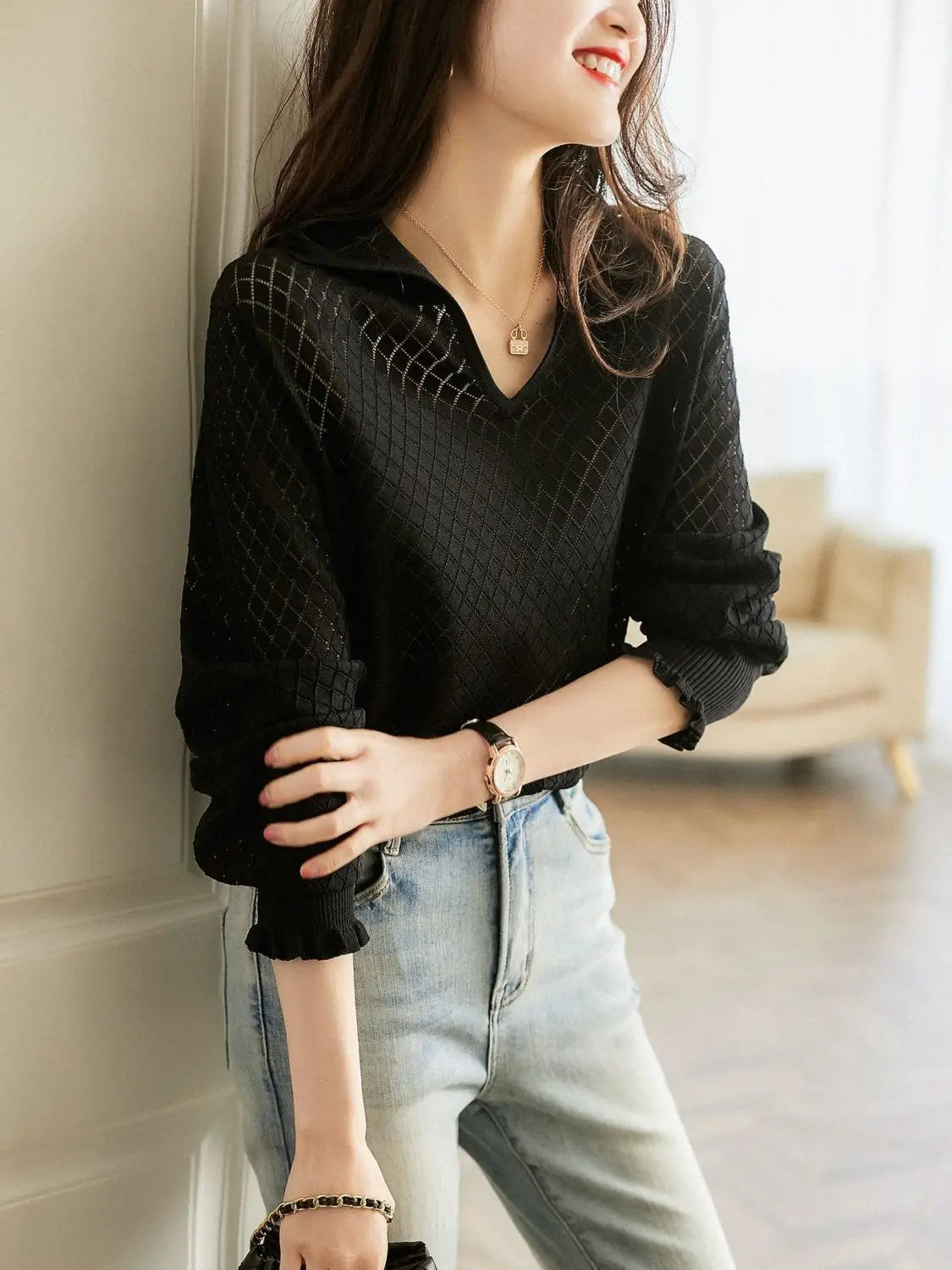 | Knit Top in Diamond Pattern