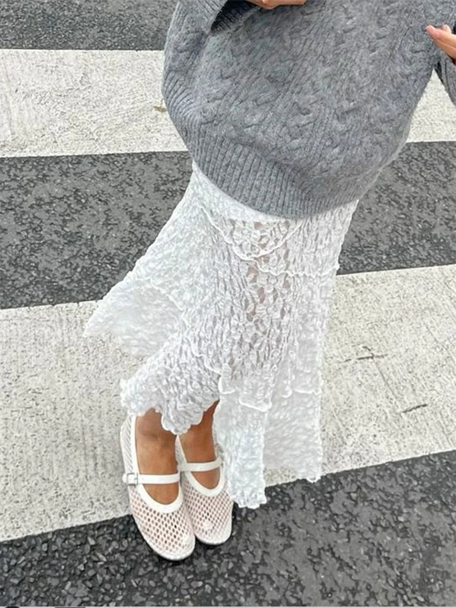 Lace Patchwork Low Waist Long Skirt
