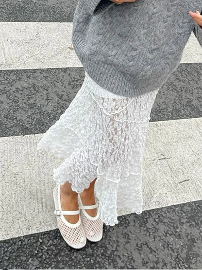 Lace Patchwork Low Waist Long Skirt