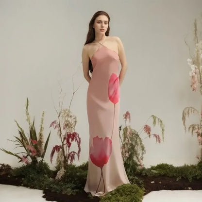 Halter Backless Maxi Floral Dress