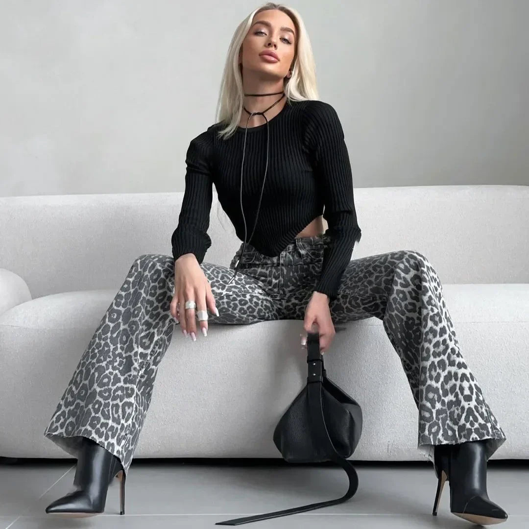 | Leopard Straight Jeans