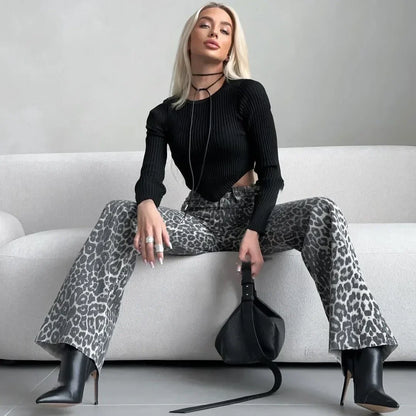 | Leopard Straight Jeans