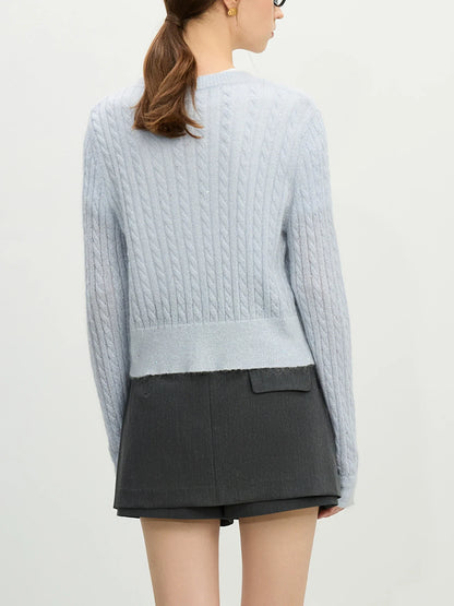 Beaded Round Neck Silk Blue Cardigan