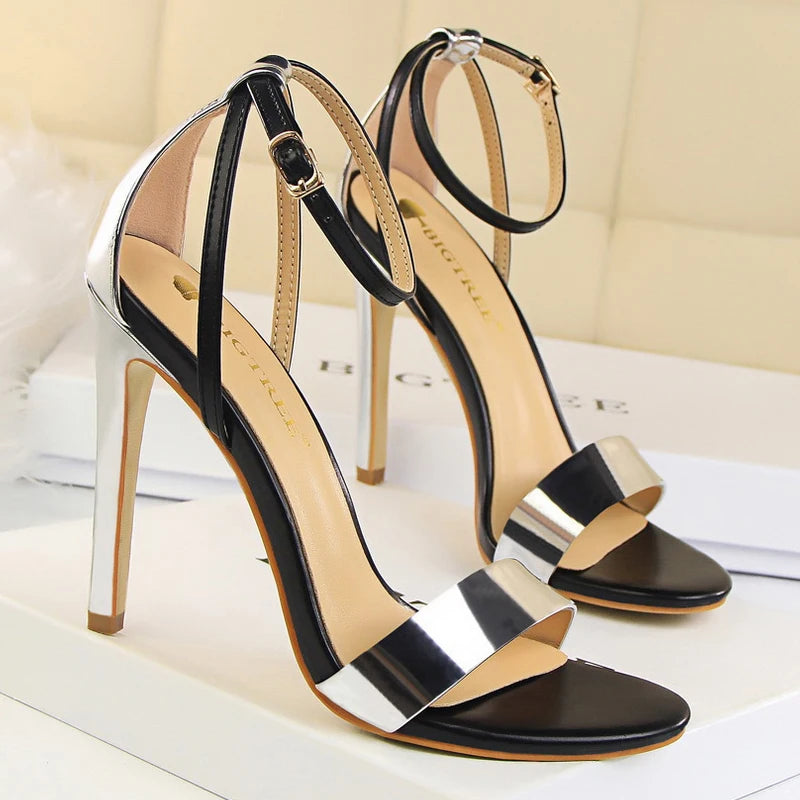 Pu Leather Women Pumps with 11 Cm Super High Heels and Belt Buckle