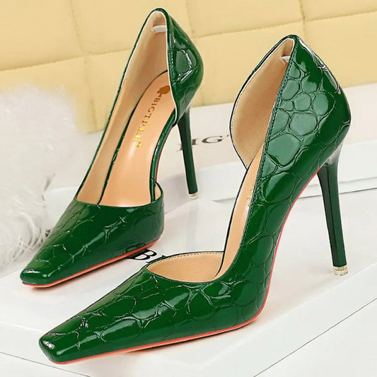 Patent Leather Stone Pattern High Heel Pumps for Women