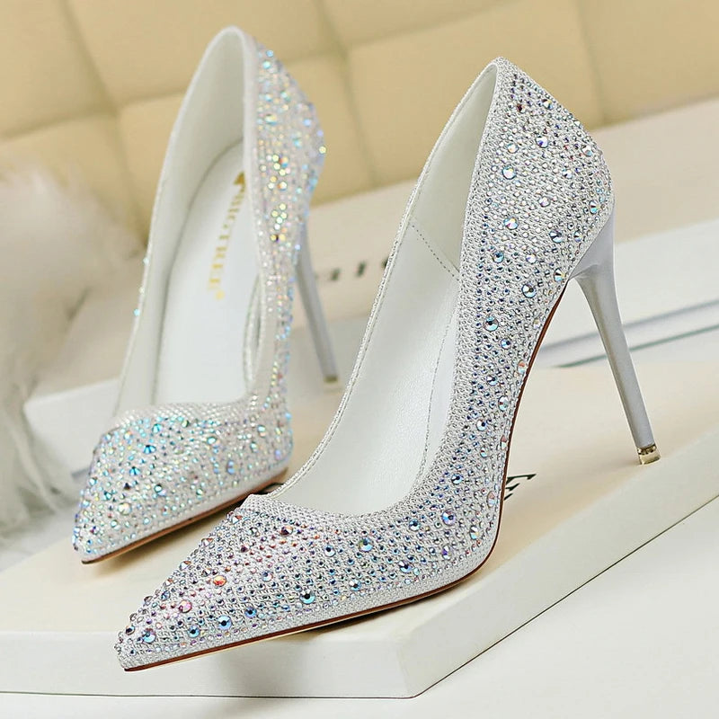 Rhinestone High Heel Wedding Pumps - 10 cm Heel