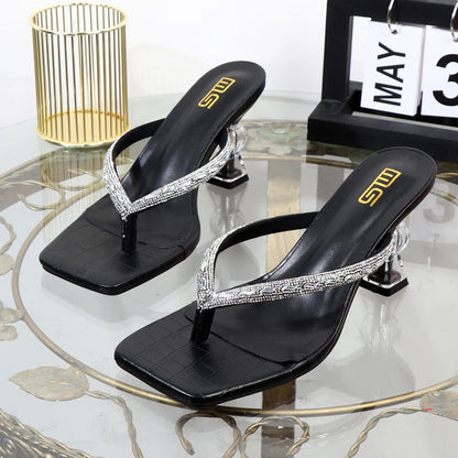 Rhinestone Toe-Clip Stiletto High Heels for Women's Summer Wear