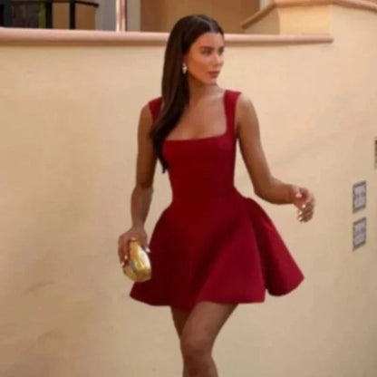 Red Square Neck Sleeveless Mini Dress