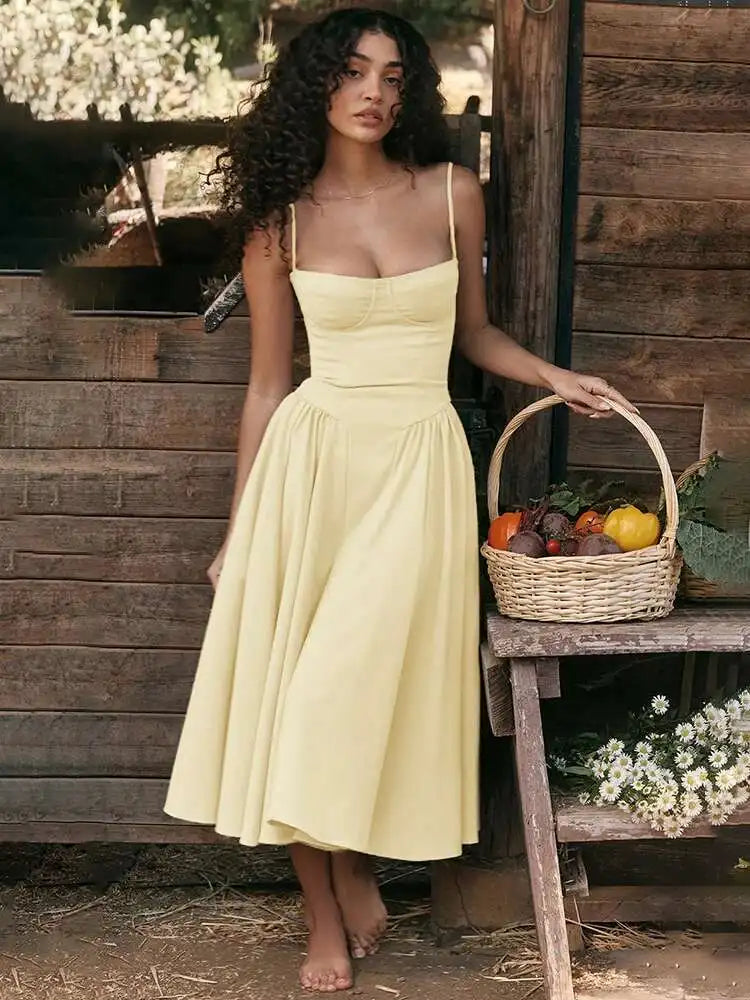 Strapless A-Line Backless Midi Dress