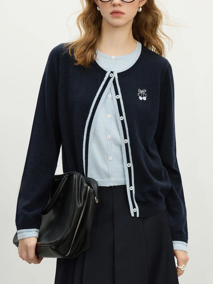 Embroidered Wool Elegant Knit Cardigan
