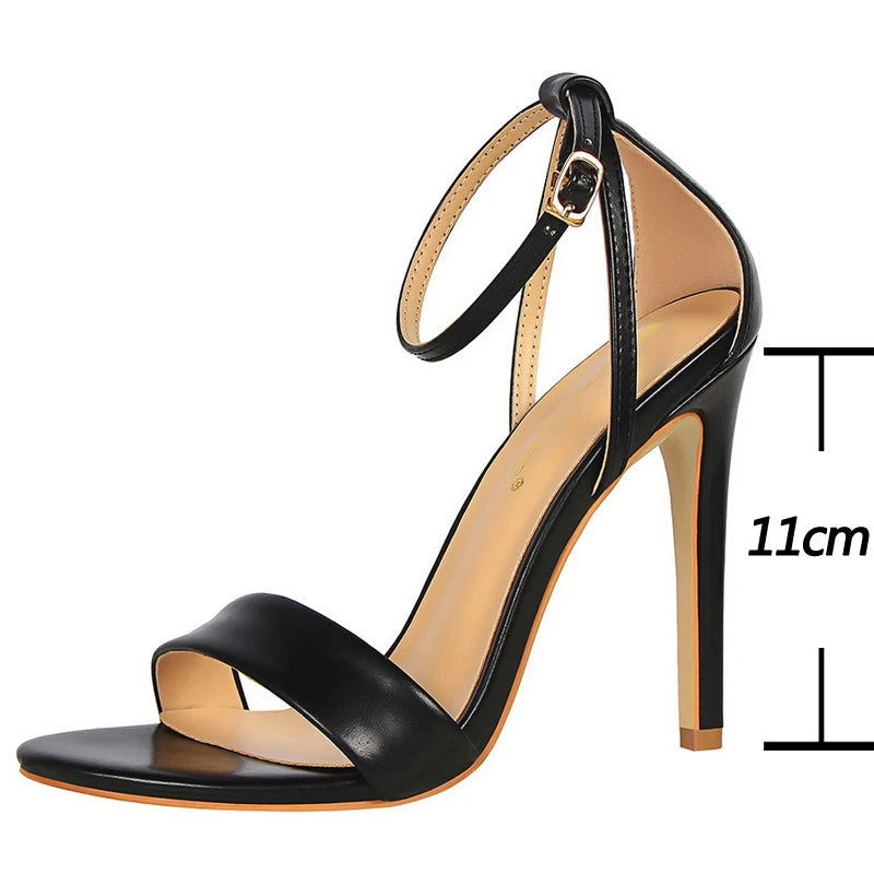 Pu Leather Women Pumps with 11 Cm Super High Heels and Belt Buckle