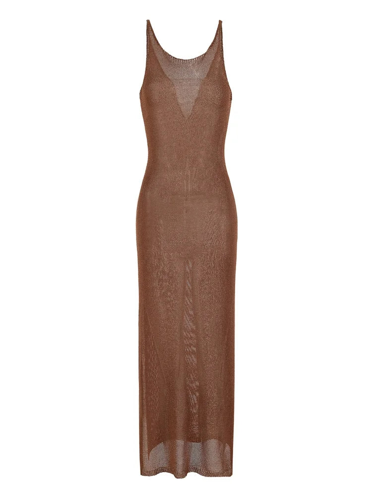 Knitted Strap Side Cut Out Knit Beach Dress