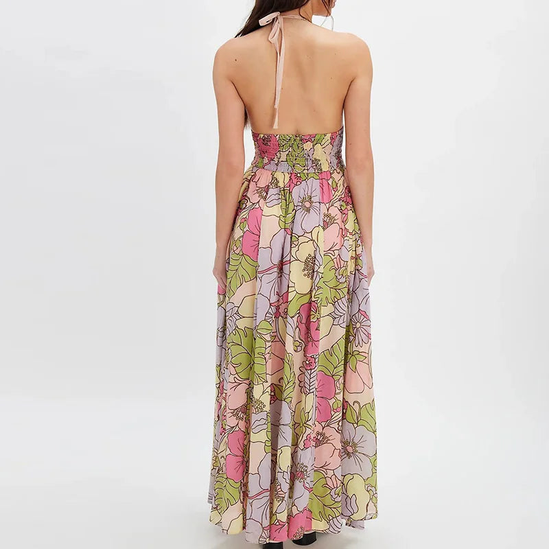 | Floral Halter Maxi Beach Dress