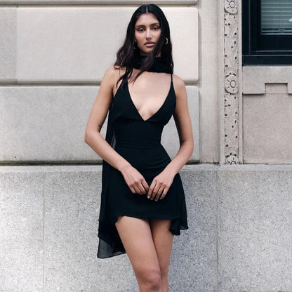 Deep V Spaghetti Strap Mesh Prom Dress