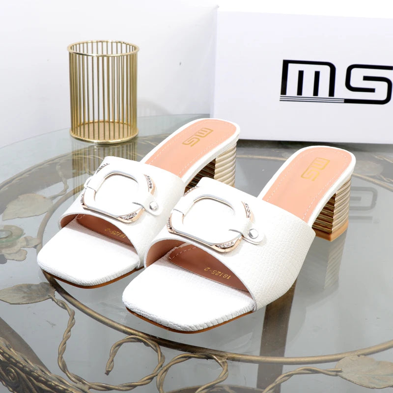 Women's high-heeled summer sandals with square buckle in new plus size