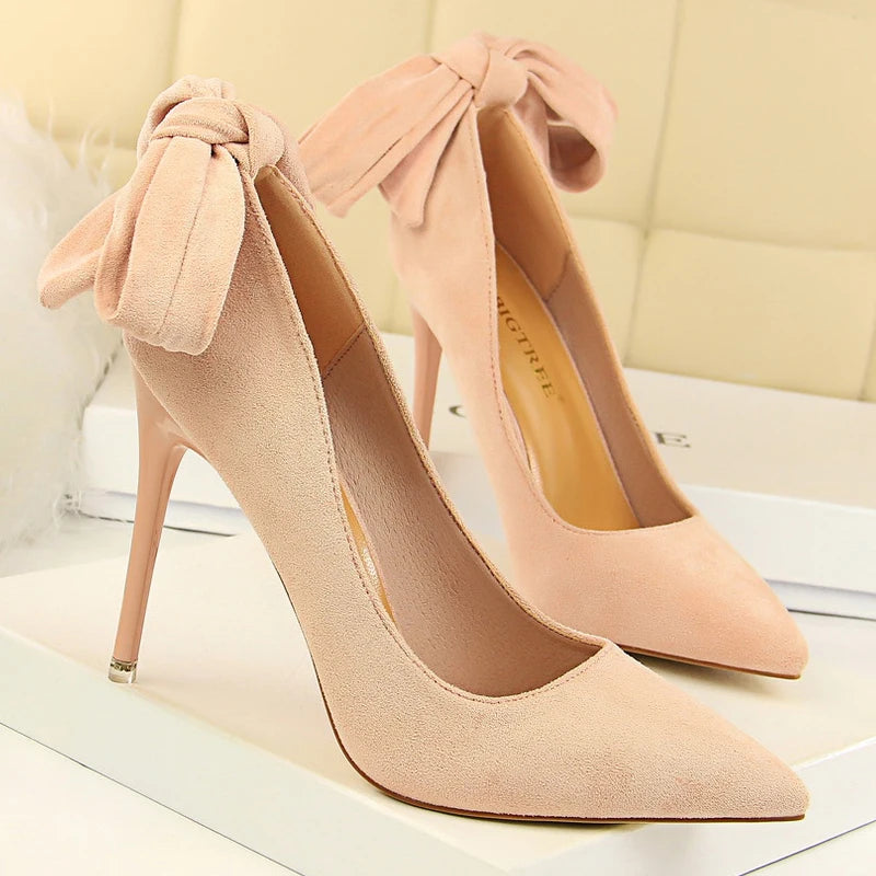 Bowknot Design Suede High Heels Stilettos for Women, Sexy Party Shoes