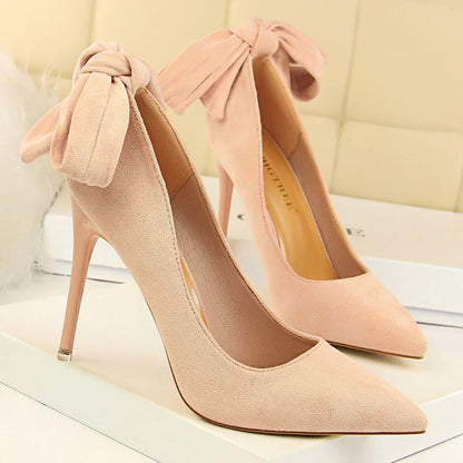 Bowknot Design Suede High Heels Stilettos for Women, Sexy Party Shoes
