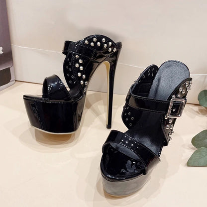 Metal Rivet Super High Heel Platform Slippers for Women Fashion