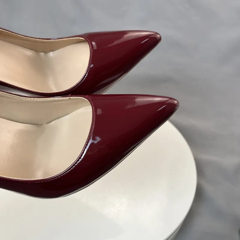 Red Patent Pointy Toe High Heels Pumps Slip On Stilettos for Women