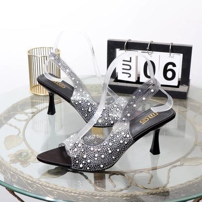 Transparent rhinestone open toe summer sandals for women