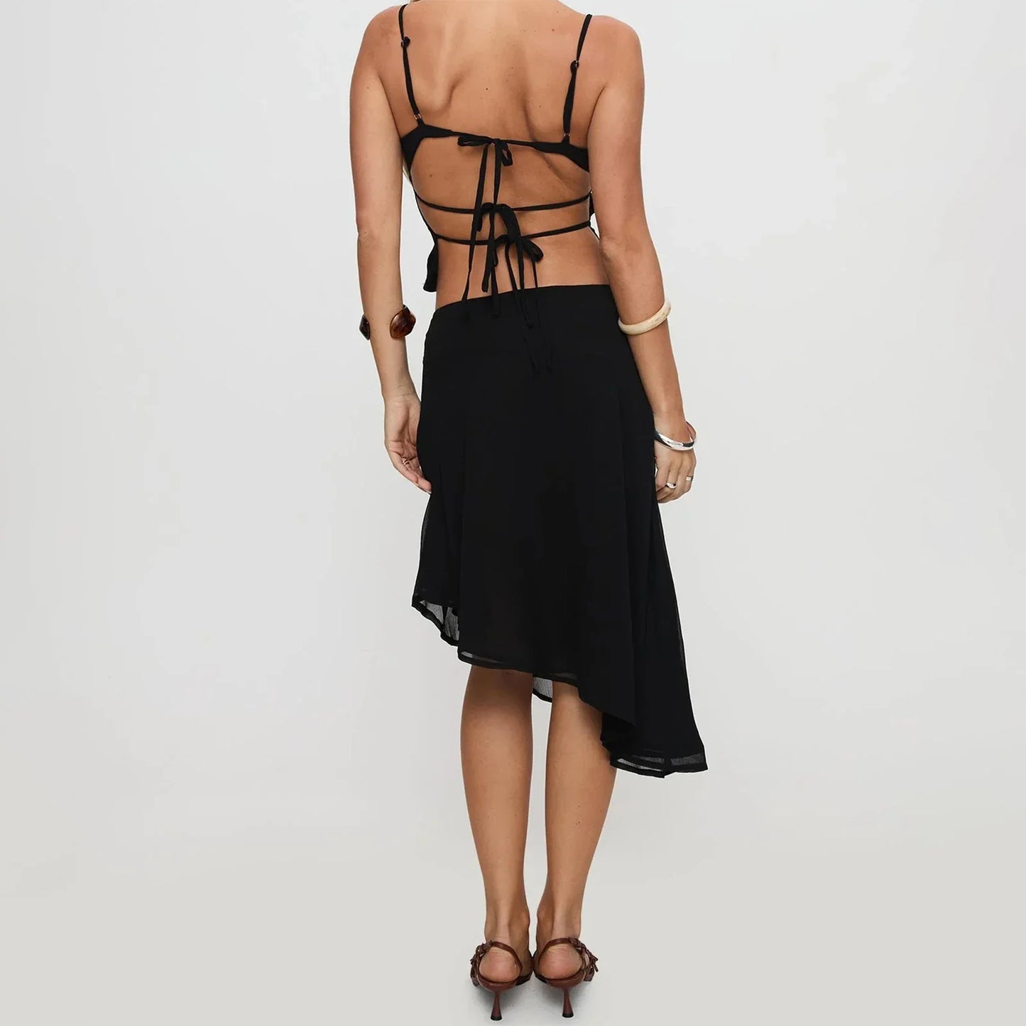 Floral V Neck Cami Midi Skirt Two Piece Set