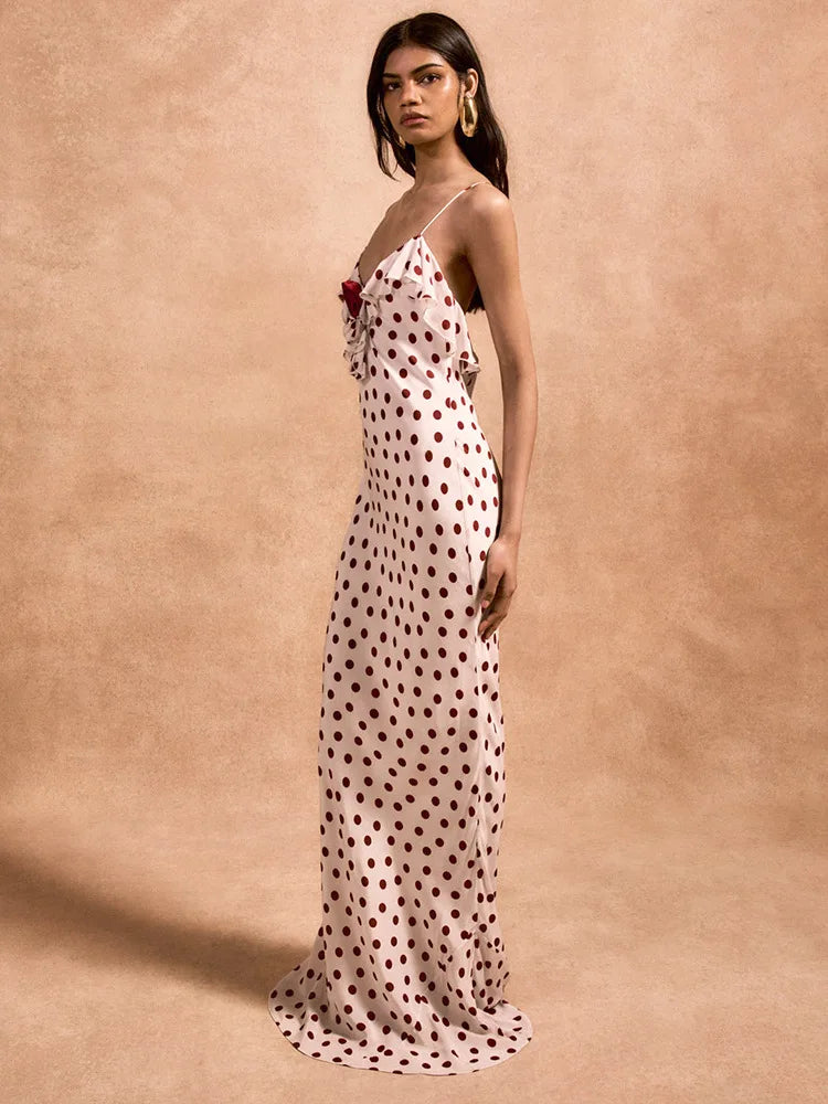 Rose Strap Polka Dot Maxi Dress