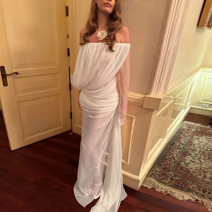One Shoulder See Through Mesh Maxi Prom Dress