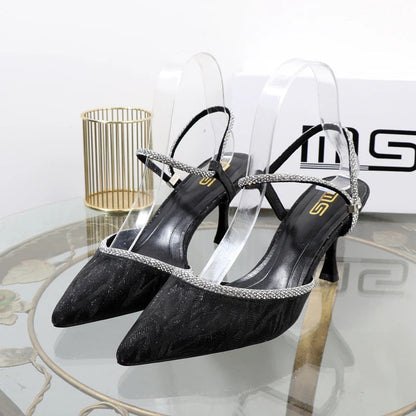 Rhinestone drill T-belt high-heeled sandals for women