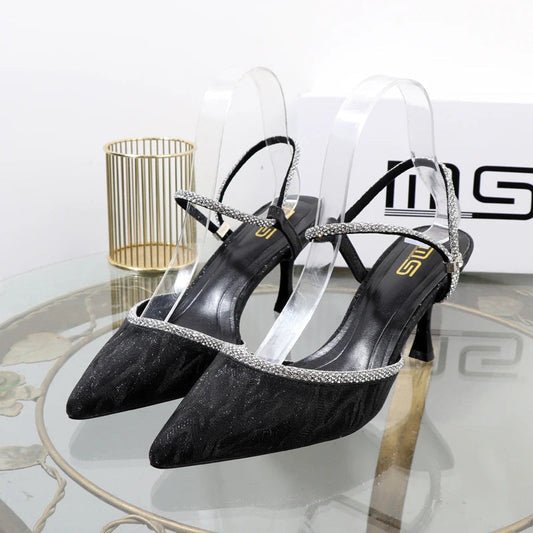 Rhinestone drill T-belt high-heeled sandals for women