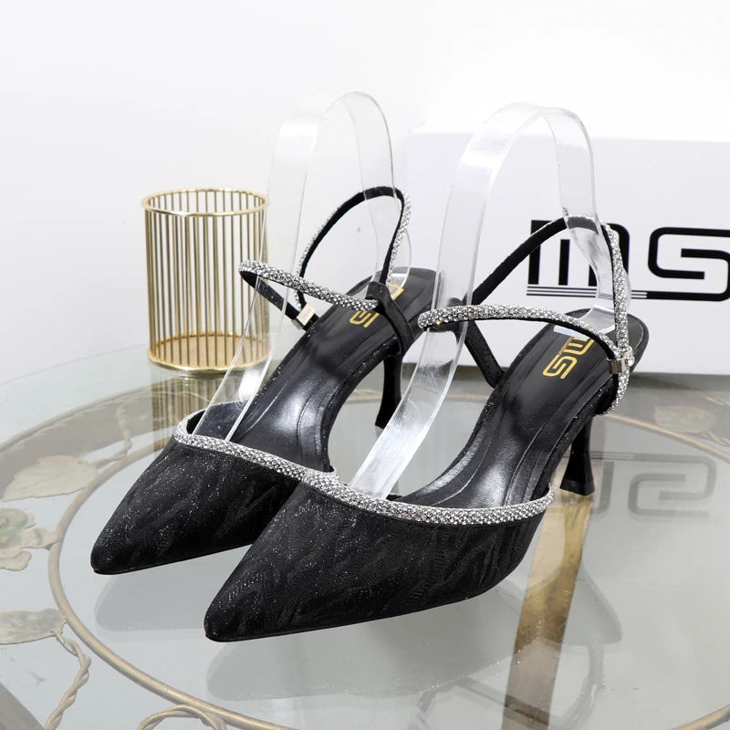 Rhinestone drill T-belt high-heeled sandals for women