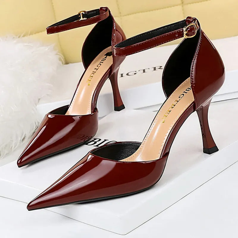 Summer Kitten Heels Sandals Women Pumps Patent Leather 8 cm Heels