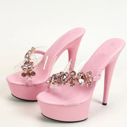 Pink Diamond Chain Designer Platform Slipper for Women
