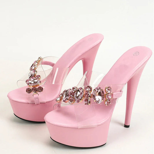Pink Diamond Chain Designer Platform Slipper for Women