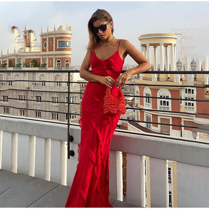 DressBetty - Elegant Deep V Neck Maxi Dress