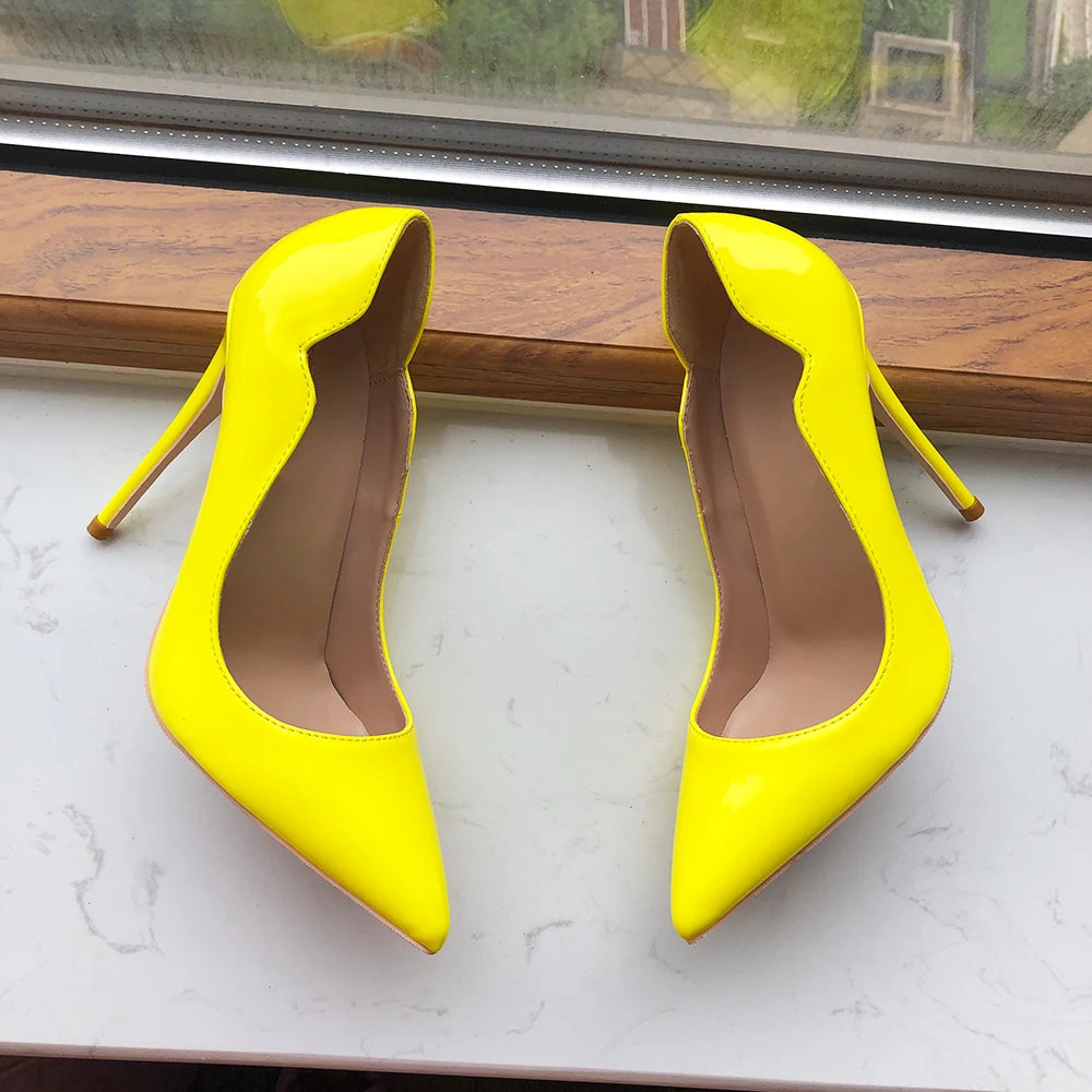 Glossy Yellow Pointy Toe High Heel Party Shoes for Women