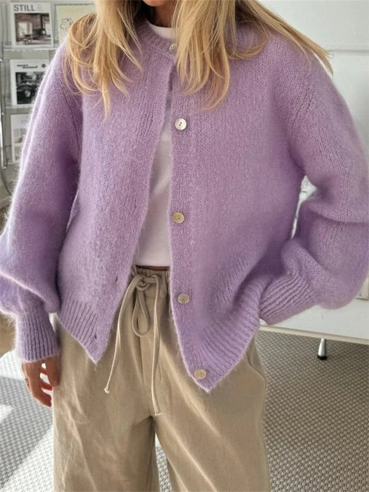 Fuzzy Button Down Knit Warm Cardigan