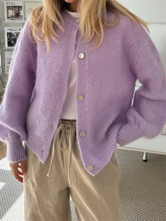 Fuzzy Button Down Knit Warm Cardigan