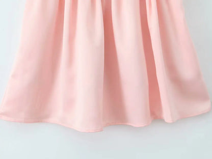 Tie Shoulder Lace Up Back Pleated Skater Mini Dress