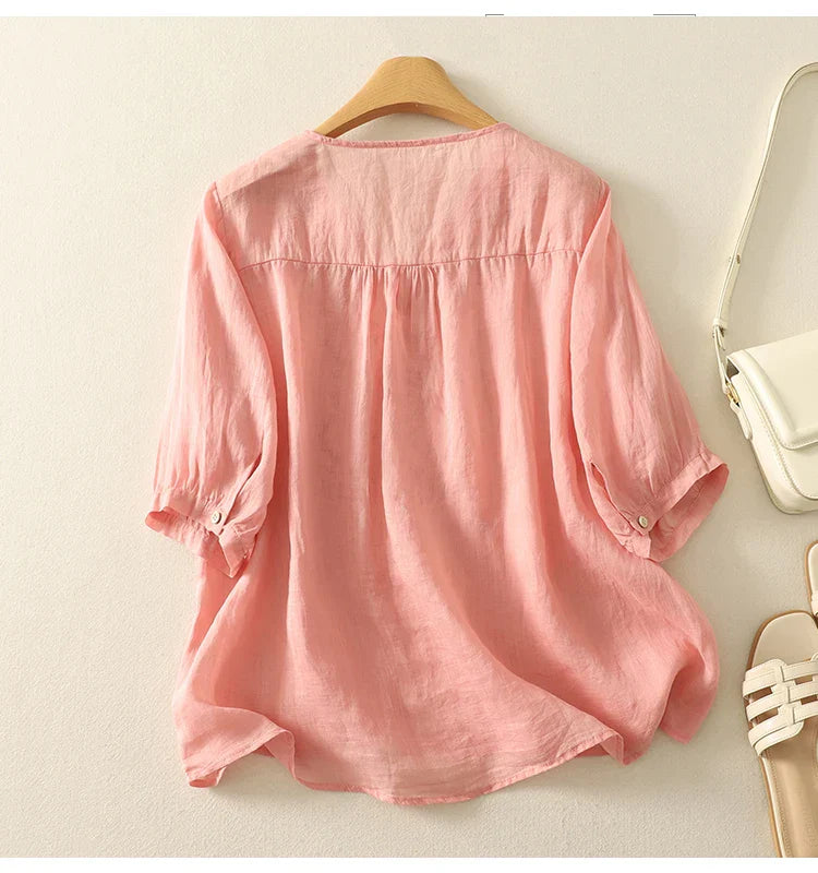 | V-Neck Cotton Blouse