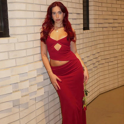 Hollow Out Spaghetti Strap Backless Long Dress