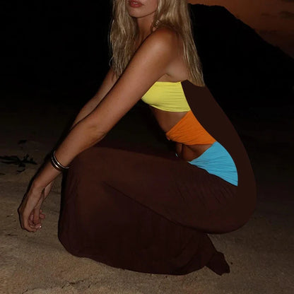 Halter Cutout Contrast High Split Bodycon Dress