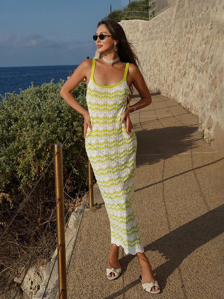 Hollow Slim Short Sleeve Maxi Dress