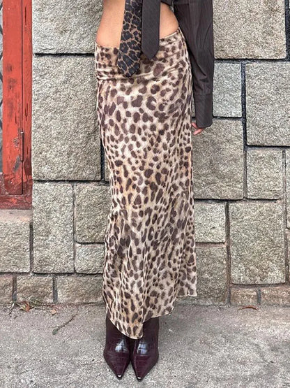 Print Satin Slip Maxi Skirt