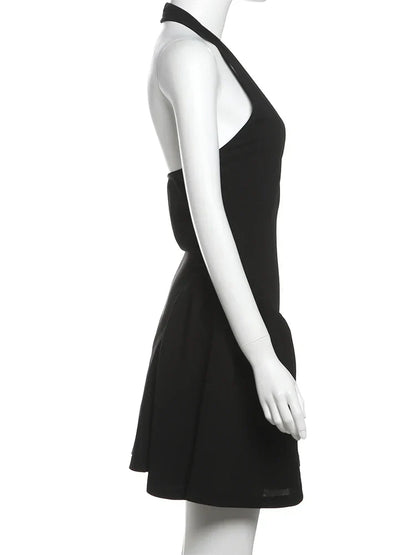 Above Knee Solid Halter Neck Mini Dress