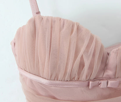 Pink Tulle Spaghetti Strap Mini Dress