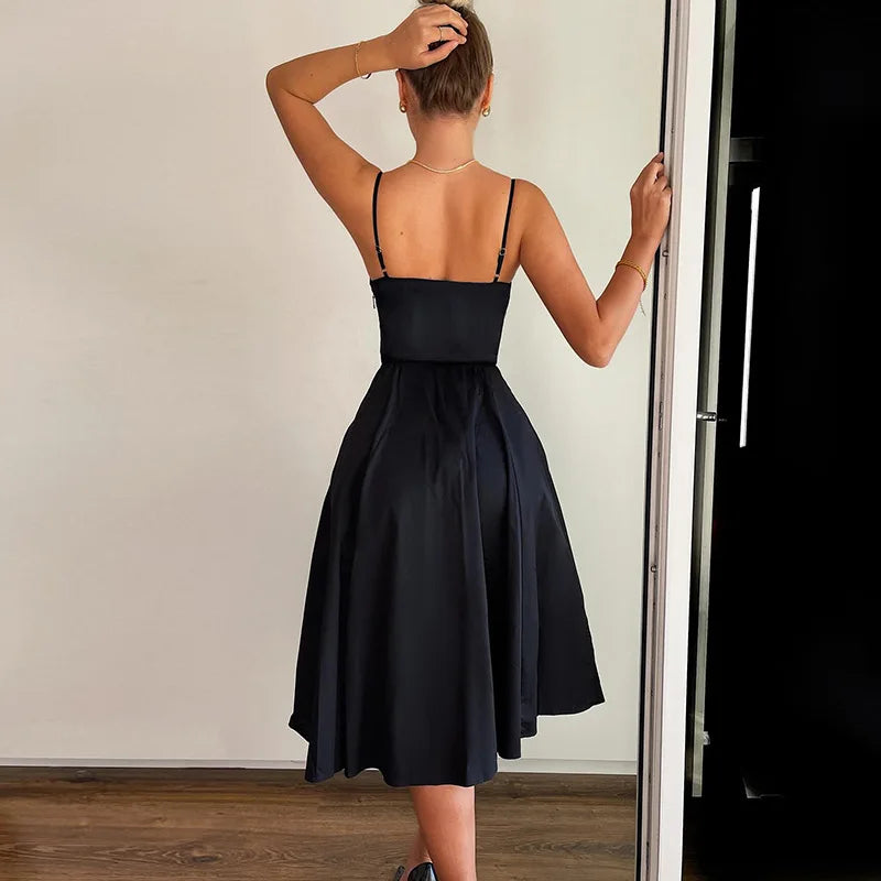 Solid Corset Long Suspender Black Prom Dress