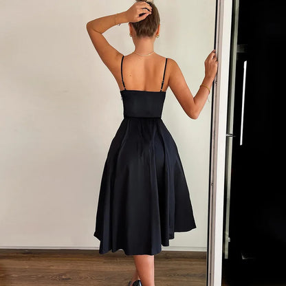 Solid Corset Long Suspender Black Prom Dress