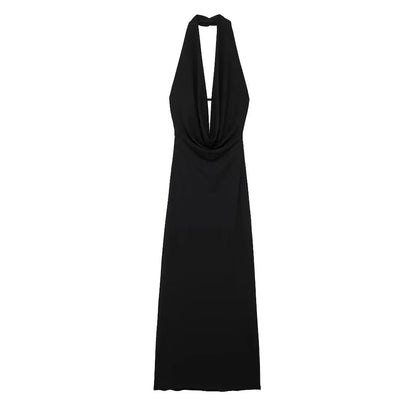 Off Shoulder Folds Hanging Neck Long Dress